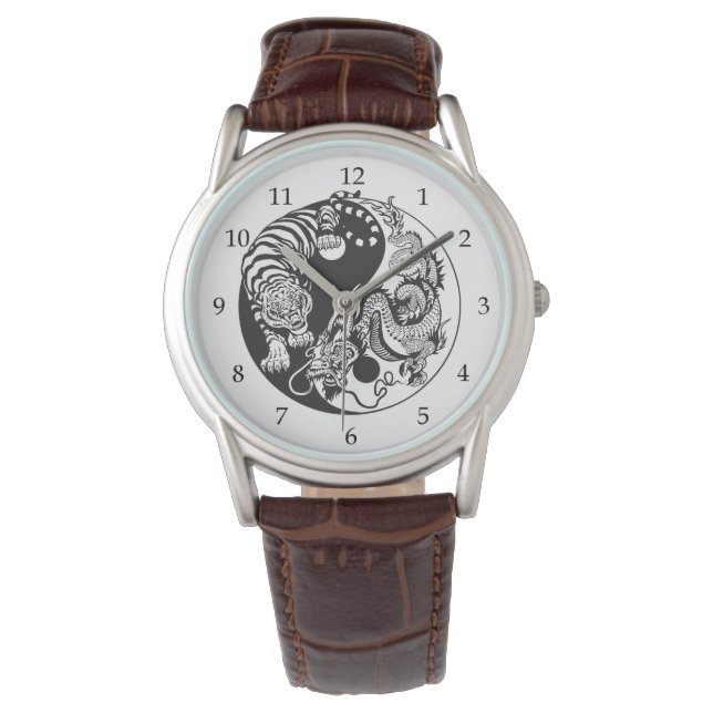 Chinese Draak en Witte Tijger Yin Yang Horloge (Voorkant)