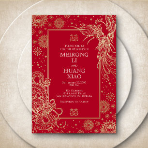 Chinese Draak Fengiks Trouwdag Folie Uitnodiging