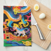 Chinese draak gelaagde papierafdekking effect theedoek (Quarter Fold)