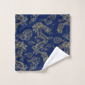Chinese Draak Goud en Donkerblauw Bad Handdoek (Wasdoekje)