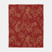 Chinese Draak Goud en Donkerrood Fleece Deken (Voorkant)