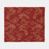 Chinese Draak Goud en Donkerrood Fleece Deken (Voorkant (Horizontaal))