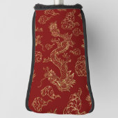 Chinese Draak Goud en Donkerrood Golfheadcover (Draai 90)