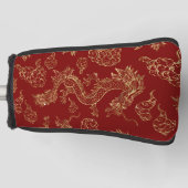 Chinese Draak Goud en Donkerrood Golfheadcover (Voorkant)