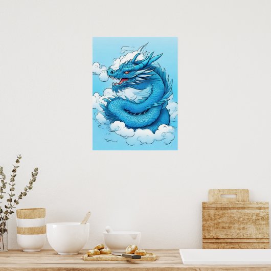 Chinese draak in de wolken poster (Keuken)