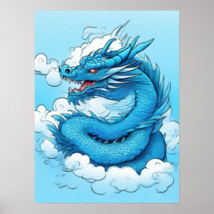 Chinese draak in de wolken poster
