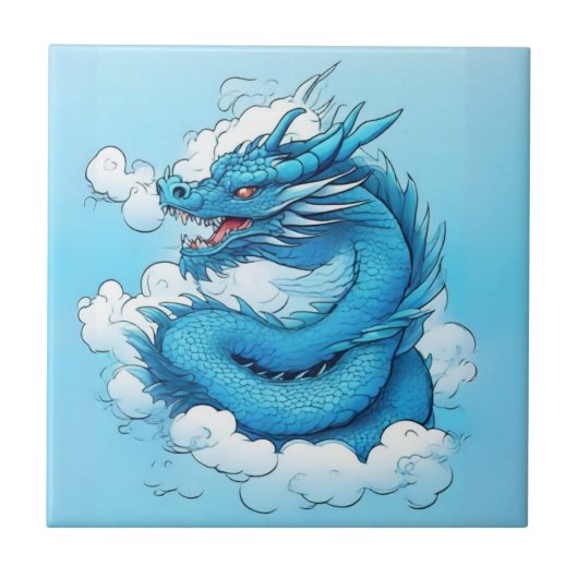 Chinese draak in de wolken tegeltje (Voorkant)