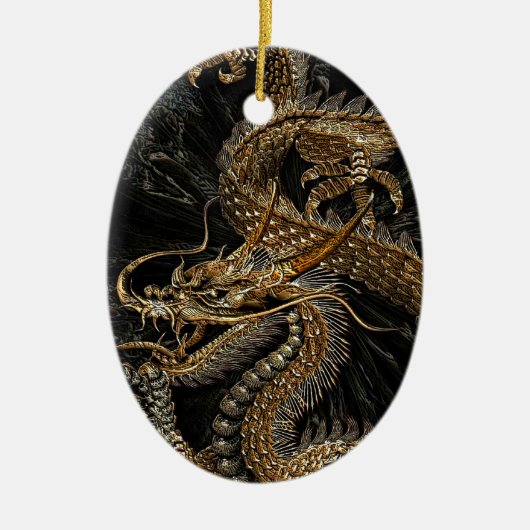 Chinese draak in getextureerd bruin keramisch ornament (Voorkant)