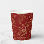 Chinese draak in goud op rood papieren bekers (Links)