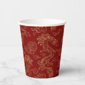 Chinese draak in goud op rood papieren bekers (Voorkant)