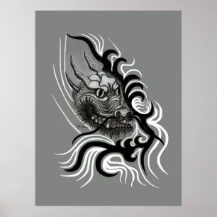 Chinese Draak in Tattoostijl Poster