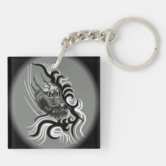 Chinese Draak in Tattoostijl Sleutelhanger (Achterkant)