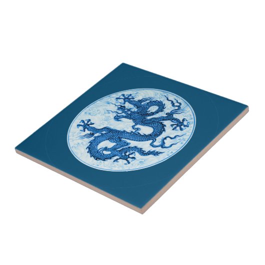 Chinese draak, Indigoblauw en witte keramische fli Tegeltje (Zijkant)