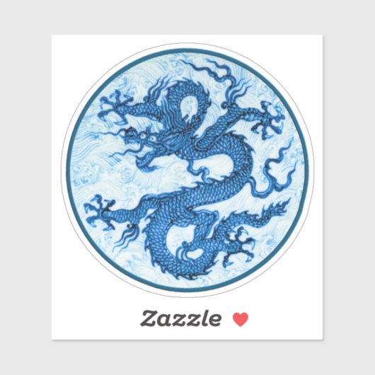 Chinese draak, Indigoblauw en witte Sticker (Vel)
