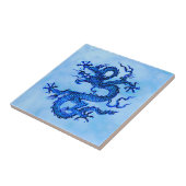 Chinese draak, indigotonnen en parelblauwe keramis tegeltje (Zijkant)