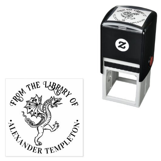 Chinese Draak Loong #5 Ronde Bibliotheek Boeknaam Zelfinktende Stempel (In situ)