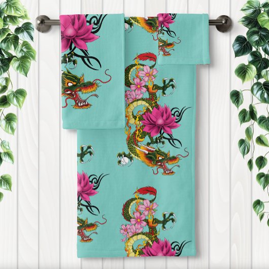 Chinese draak Lotus Kersenbloesems Bad Handdoek