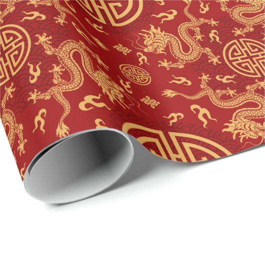 Chinese draak Lucky symboolpatroon Cadeaupapier (Rol Hoek)