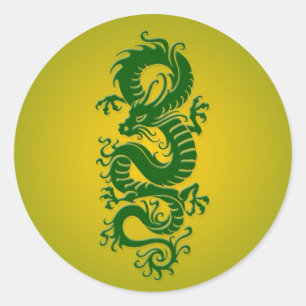 Chinese draak met groene en gele tribale ronde sticker