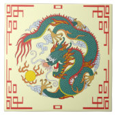 Chinese draak met rode rand decoratieve Tegel Tegeltje (Voorkant)