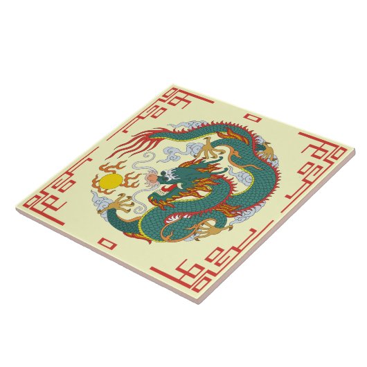 Chinese draak met rode rand decoratieve Tegel Tegeltje (Zijkant)