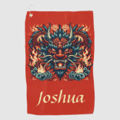 Chinese Draak met Vlammen Golfhanddoek (Voorkant)