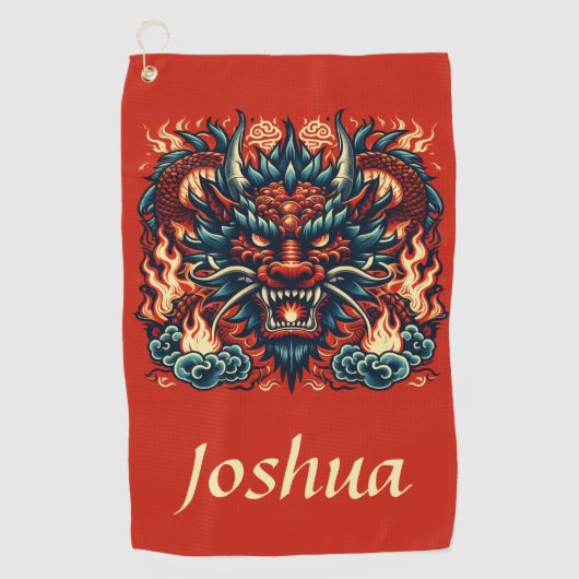 Chinese Draak met Vlammen Golfhanddoek (Voorkant)