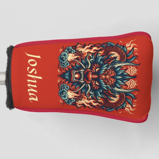 Chinese Draak met Vlammen Golfheadcover (Voorkant)