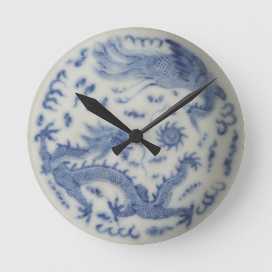 chinese draak monaco blue chinoiserie ronde klok (Voorkant)