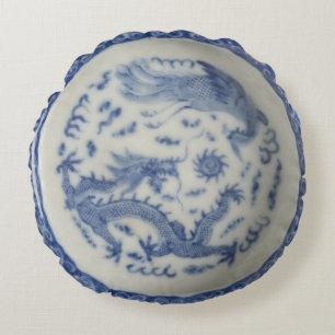  chinese draak monaco blue chinoiserie rou rond kussen