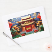 Chinese Draak Nieuwjaar 2024 Temple RectS Rechthoekige Sticker (Envelop)