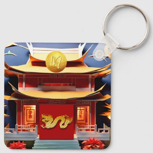 Chinese Draak Nieuwjaar Monogram SqK Sleutelhanger (Achterkant)