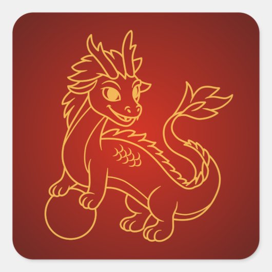 Chinese Draak op Rood Vierkante Sticker (Voorkant)