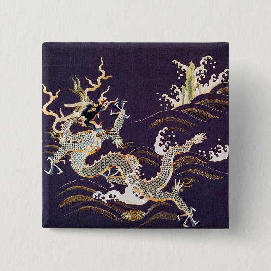 Chinese draak op Zee Vierkante Button 5,1 Cm (Voorkant)