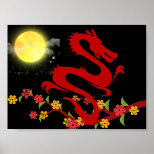Chinese draak - opvallend poster met maanlicht