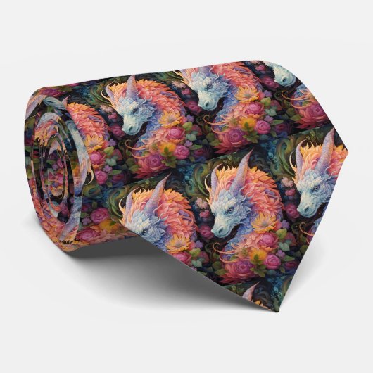 Chinese Draak Regenboog Patroon Stropdas (Opgerold)