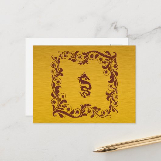 Chinese draak, rode draak, Fantasy, mythologie Briefkaart (Voorkant / Achterkant in situ)