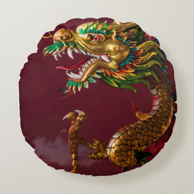 Chinese draak rond kussen (Voorkant)
