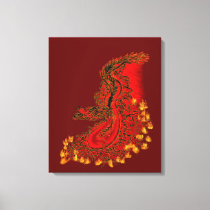 Chinese Draak rood en goud ontwerp Canvas Afdruk