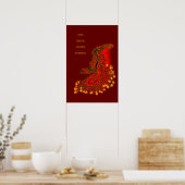 Chinese Draak rood en goud ontwerp Poster (Keuken)
