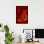 Chinese Draak rood en goud ontwerp Poster (Thuiskantoor)