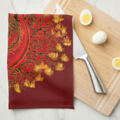 Chinese Draak rood en goud ontwerp Theedoek (Quarter Fold)