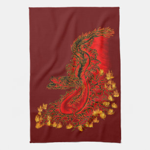 Chinese Draak rood en goud ontwerp Theedoek