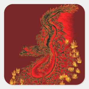 Chinese Draak rood en goud ontwerp Vierkante Sticker
