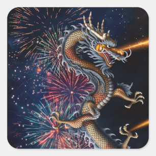 Chinese Draak Vierkante Sticker