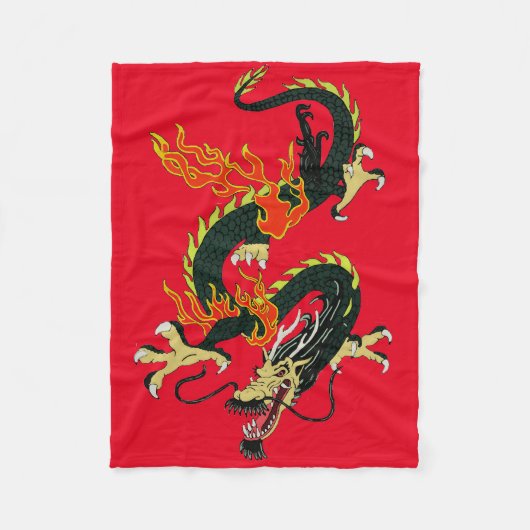 Chinese dragon Black Fleece Blanket (Voorkant)