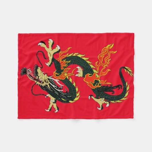Chinese dragon Black Fleece Blanket Deken (Voorkant (Horizontaal))