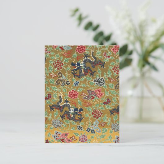 Chinese Dragon Butterfly & Flower Kleurrijke Kunst Briefkaart (Staand voorkant)
