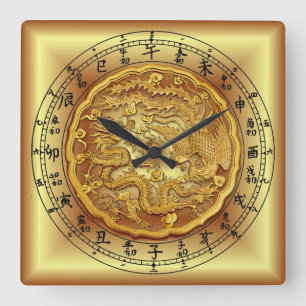 Chinese Dragon Clock ~ Dragon en Phoenix ~ Vierkante Klok