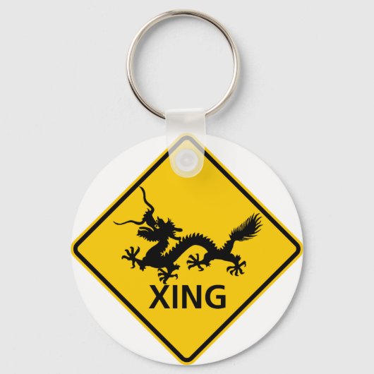 Chinese Dragon Crossing Highway Sign Sleutelhanger (Voorkant)